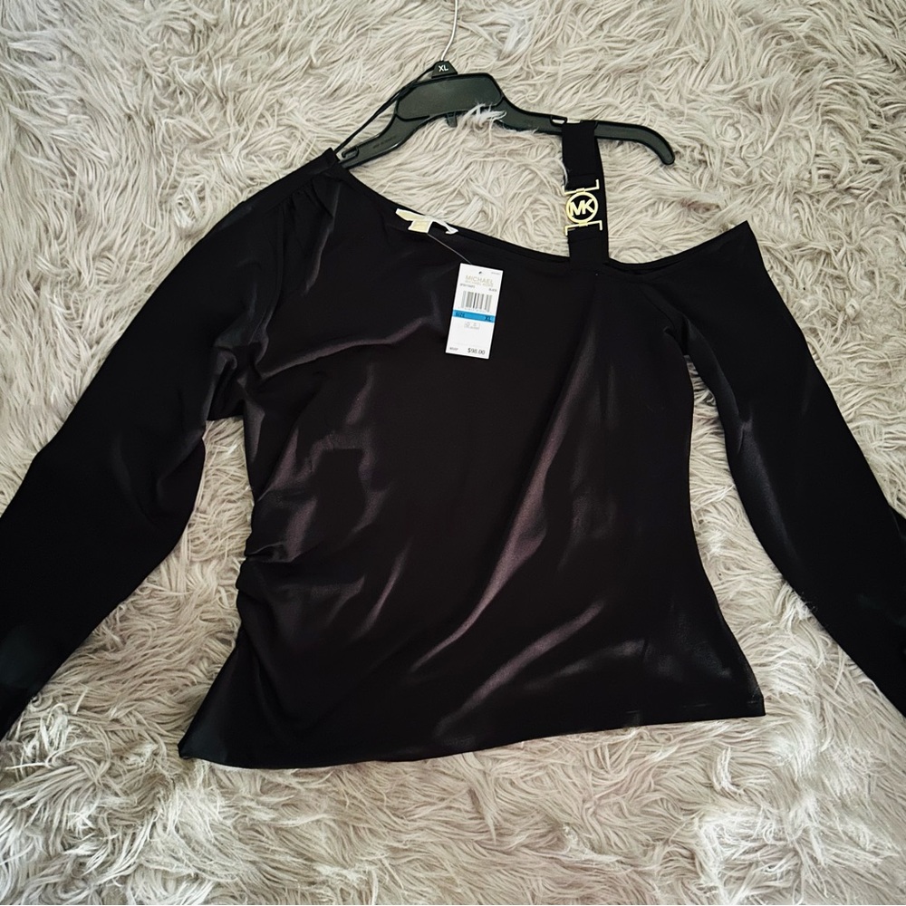 Michael Kors Black Off-Shoulder Top with gold emblem